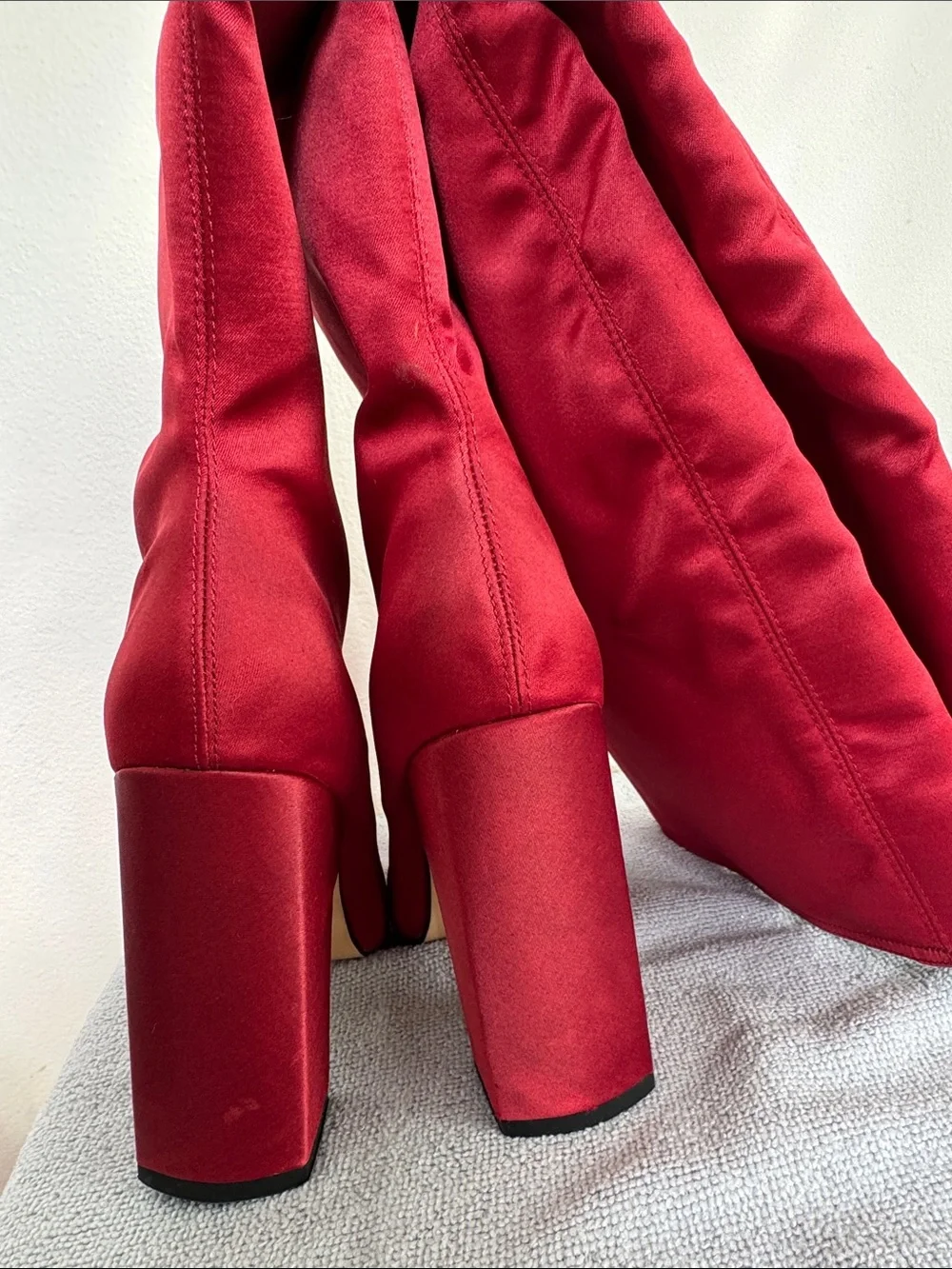 Zara Women's Satin Over-the-Knee Block Heel Boot Red - circa 2010s